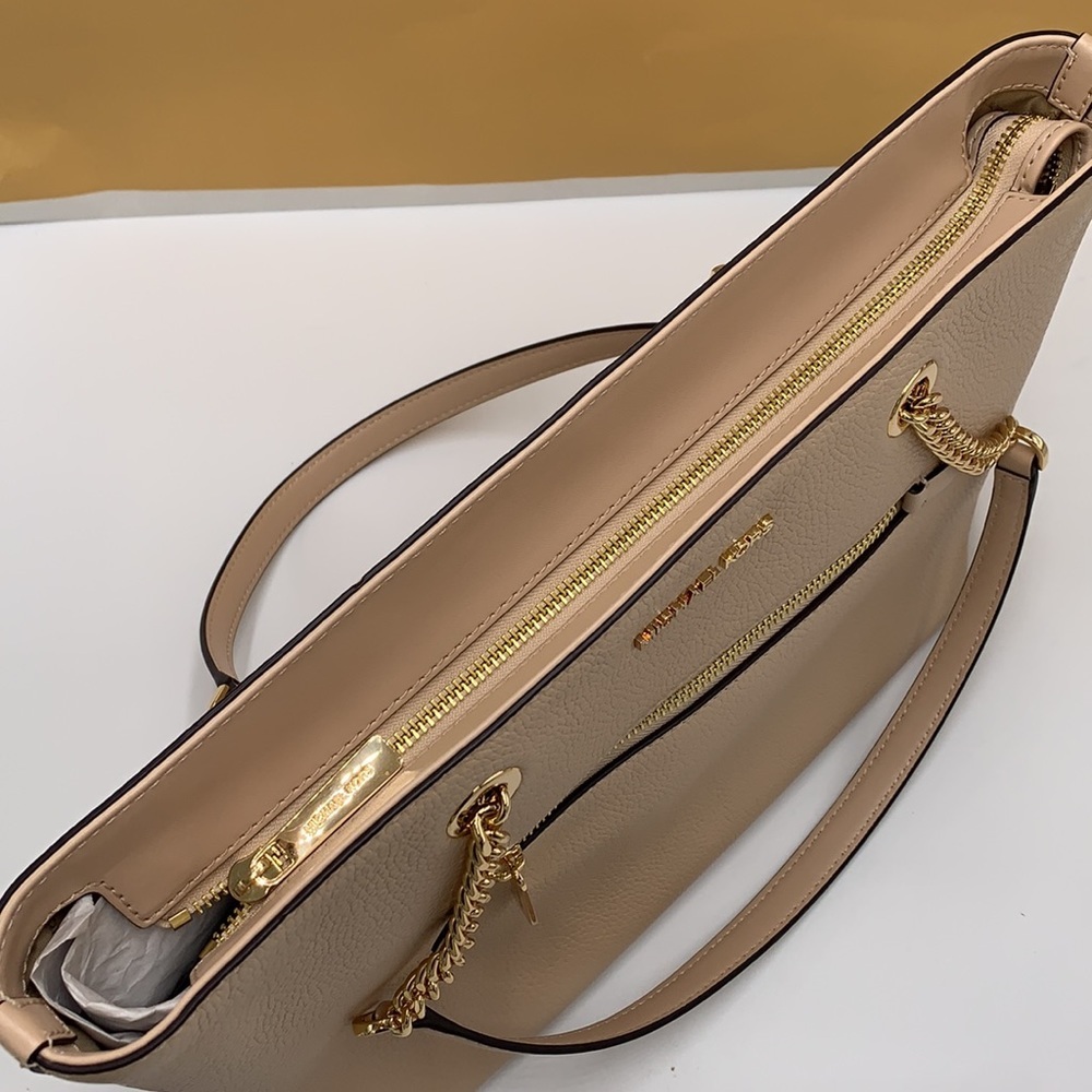 Michael Kors Jet Set Item Medium Front Pocket Shoulder Chain Tote BUFF COLOR - Picture 8 of 13